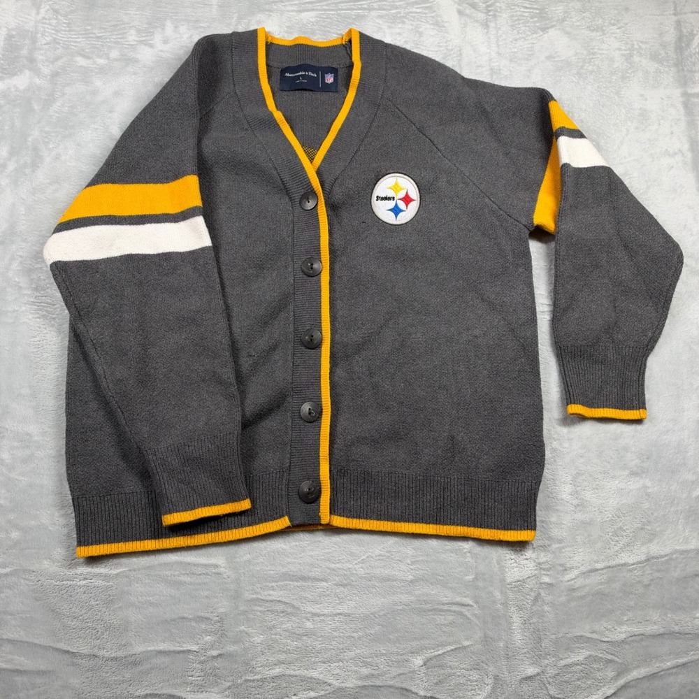 Abercrombie & Fitch NFL Pittsburgh Steelers Women L Cardigan Varsity Sweater